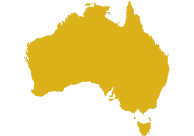 Australia map with a yellow background