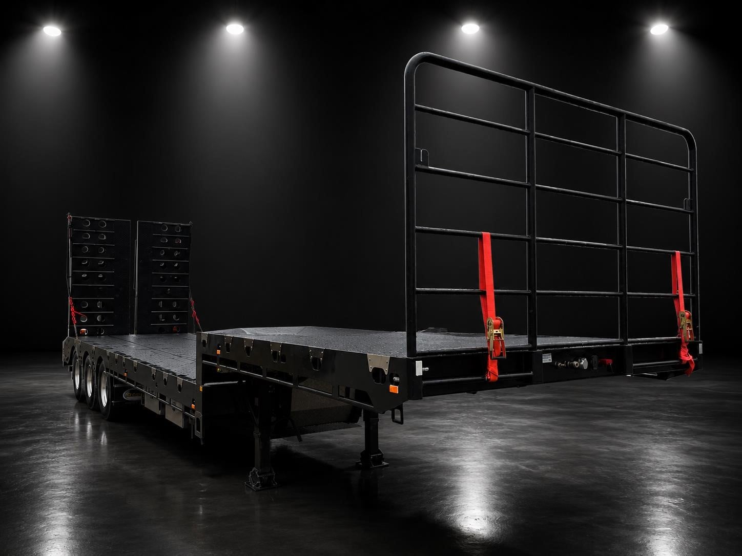 A black drop deck widener trailer